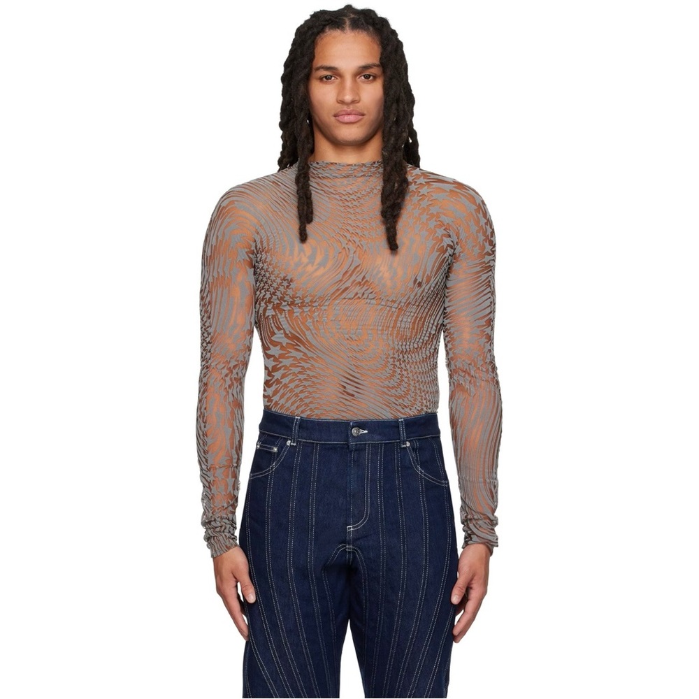 Mugler Tan & Gray Star Turtleneck